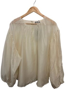 Light Cream Balloon-Sleeve Blouse - Women's